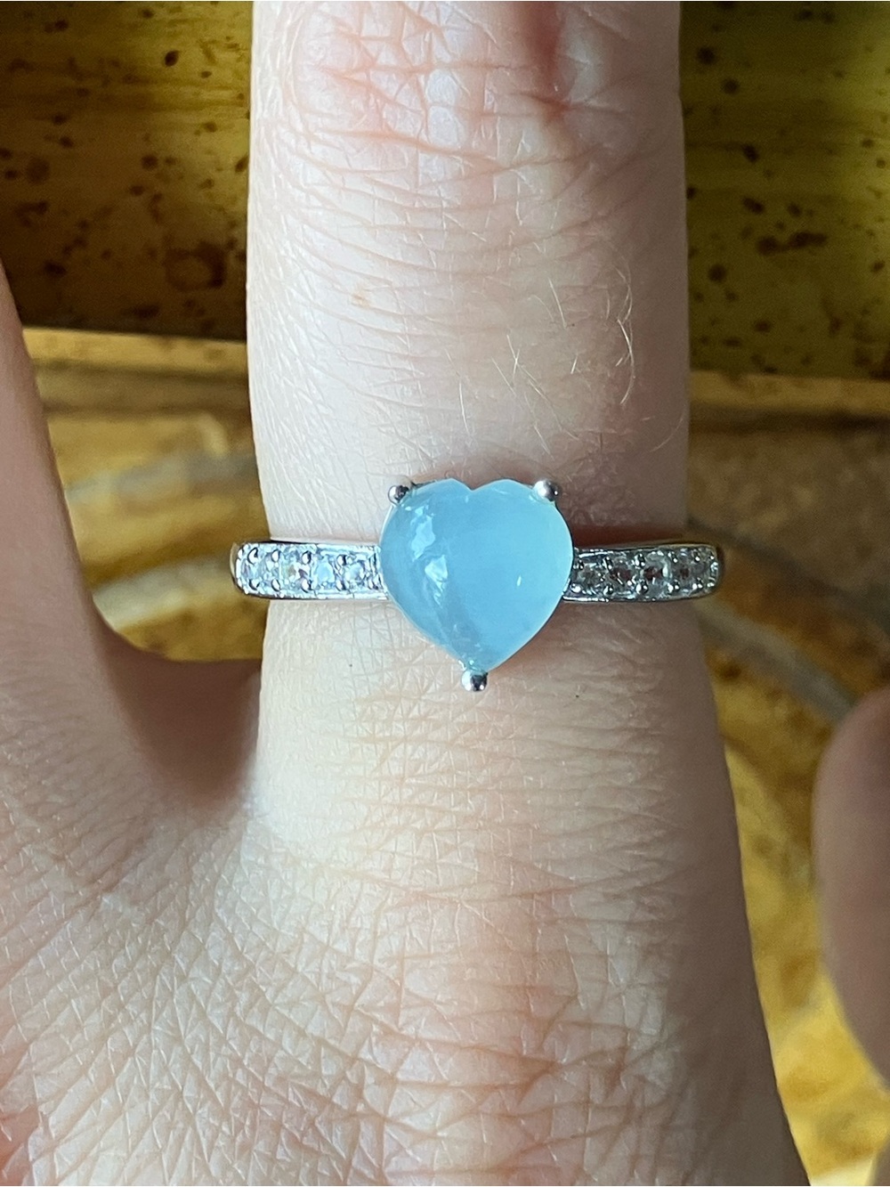 Genuine Aquamarine Sterling Silver Heart Ring Size 8.75